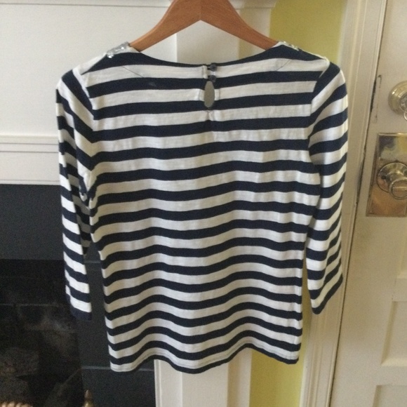 Banana Republic Sequin Collar Striped Tee Navy Blue White - Size Medium - Picture 3 of 13